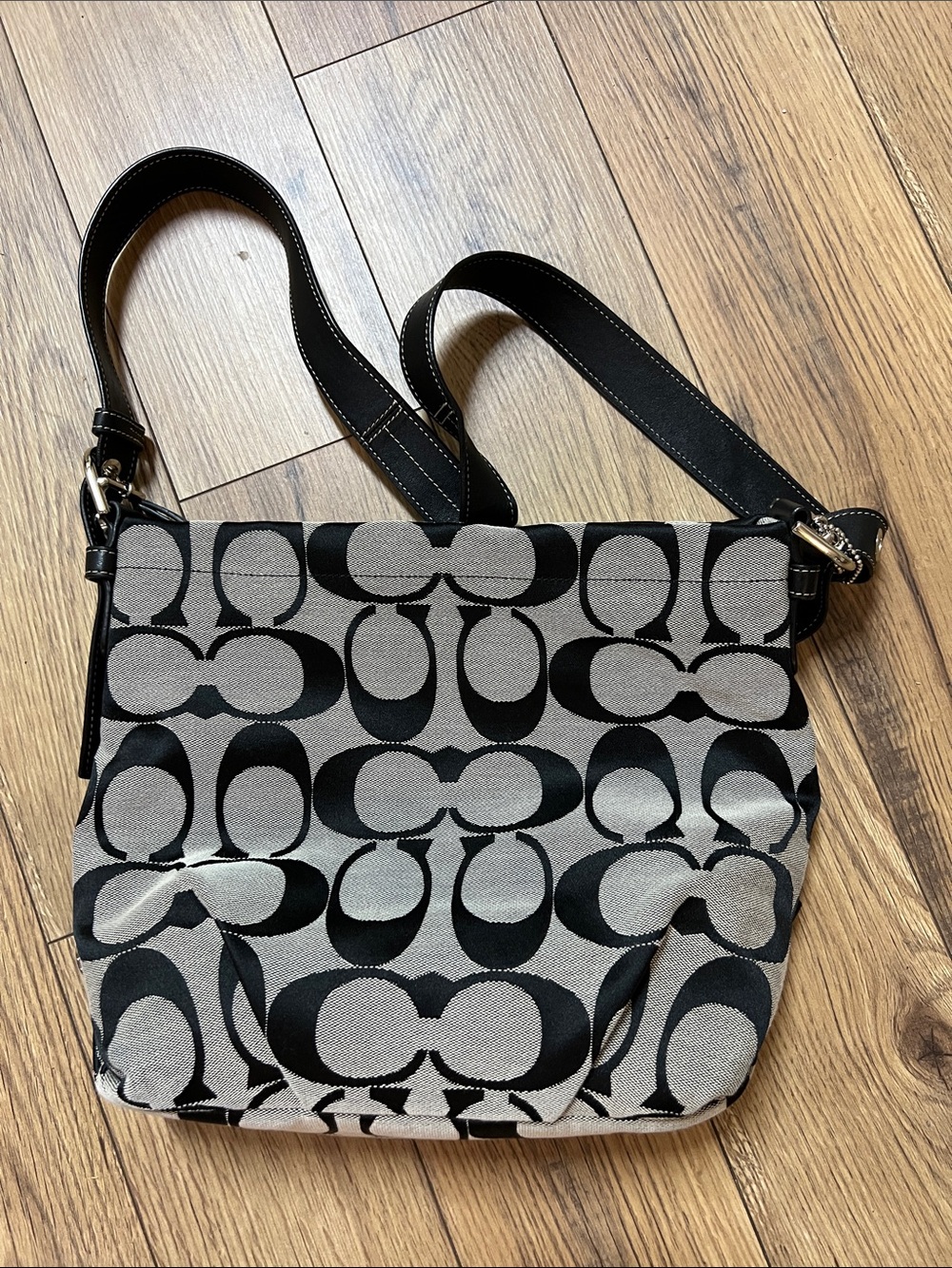 Vintage Coach Black & Gray Signature Canvas Shoulder Bag